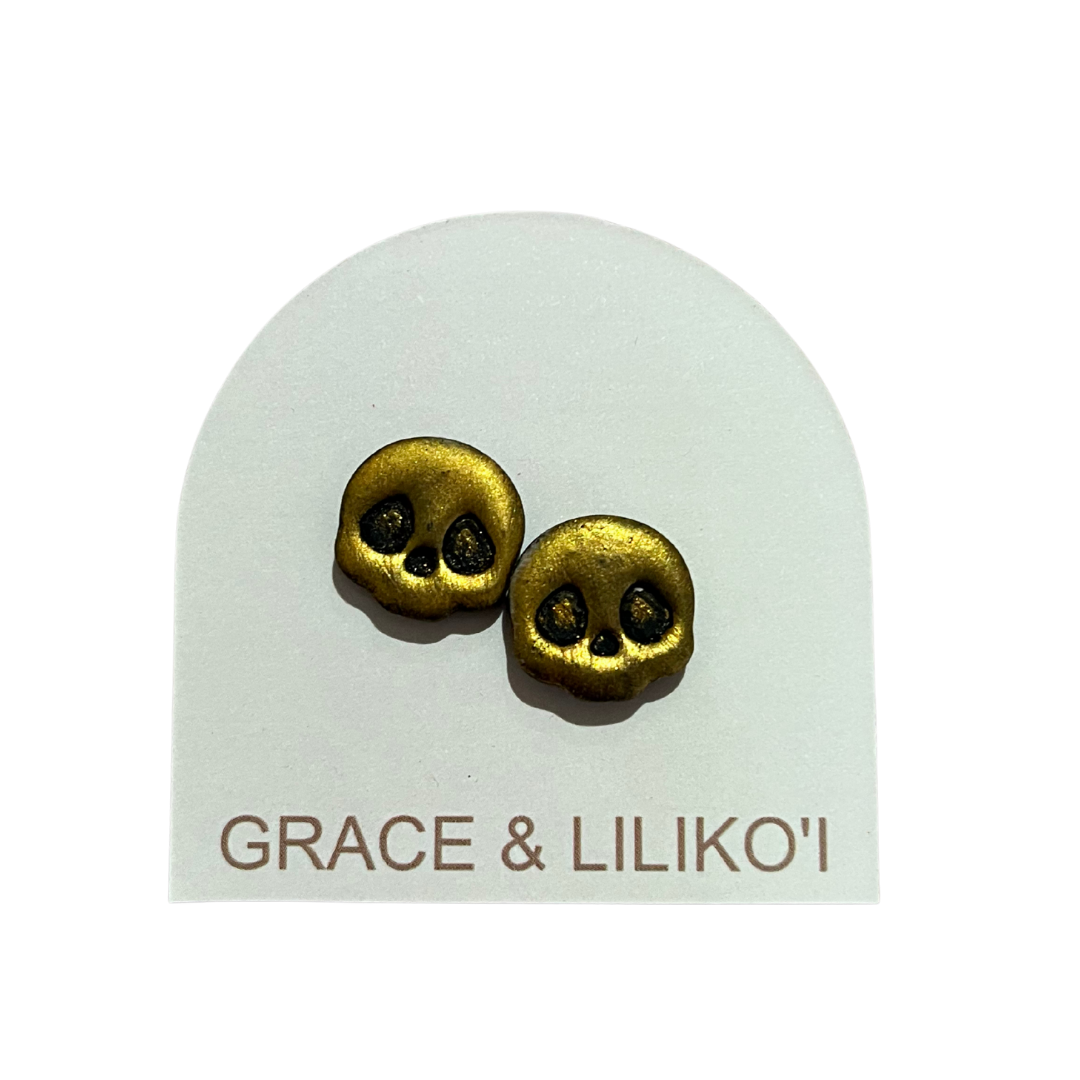 Gold Skull Stud Earrings