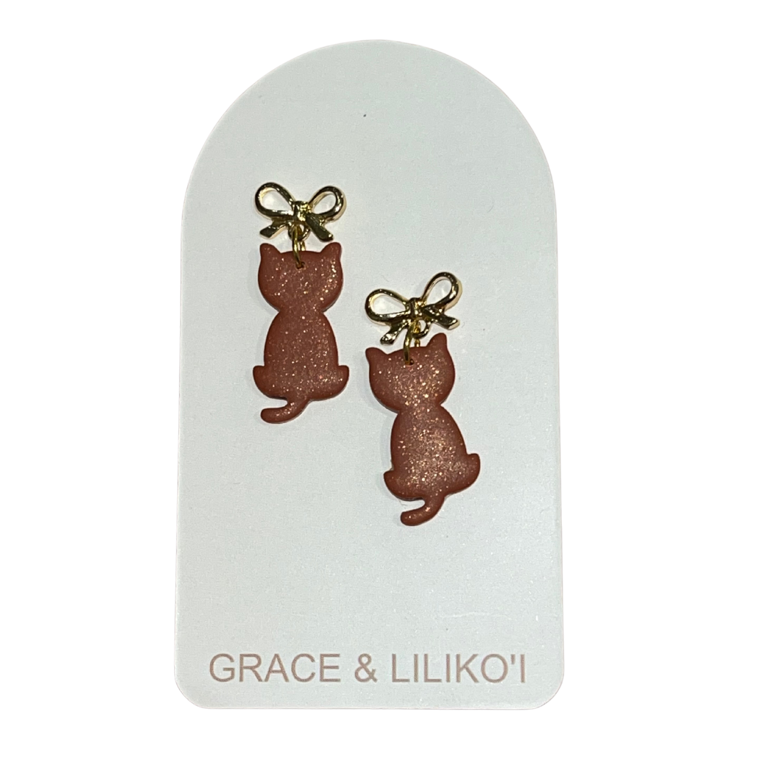 Bow Cat Dangle Earrings