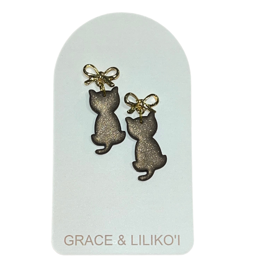 Bow Cat Dangle Earrings