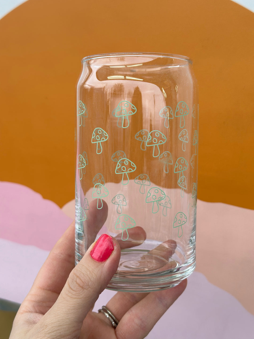 Mushroom Illustration 16oz Glass Can Dishwasher Safe