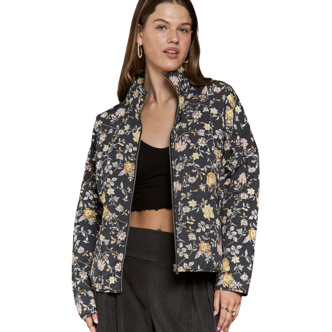 Floral Quilted Zip Up Jacket