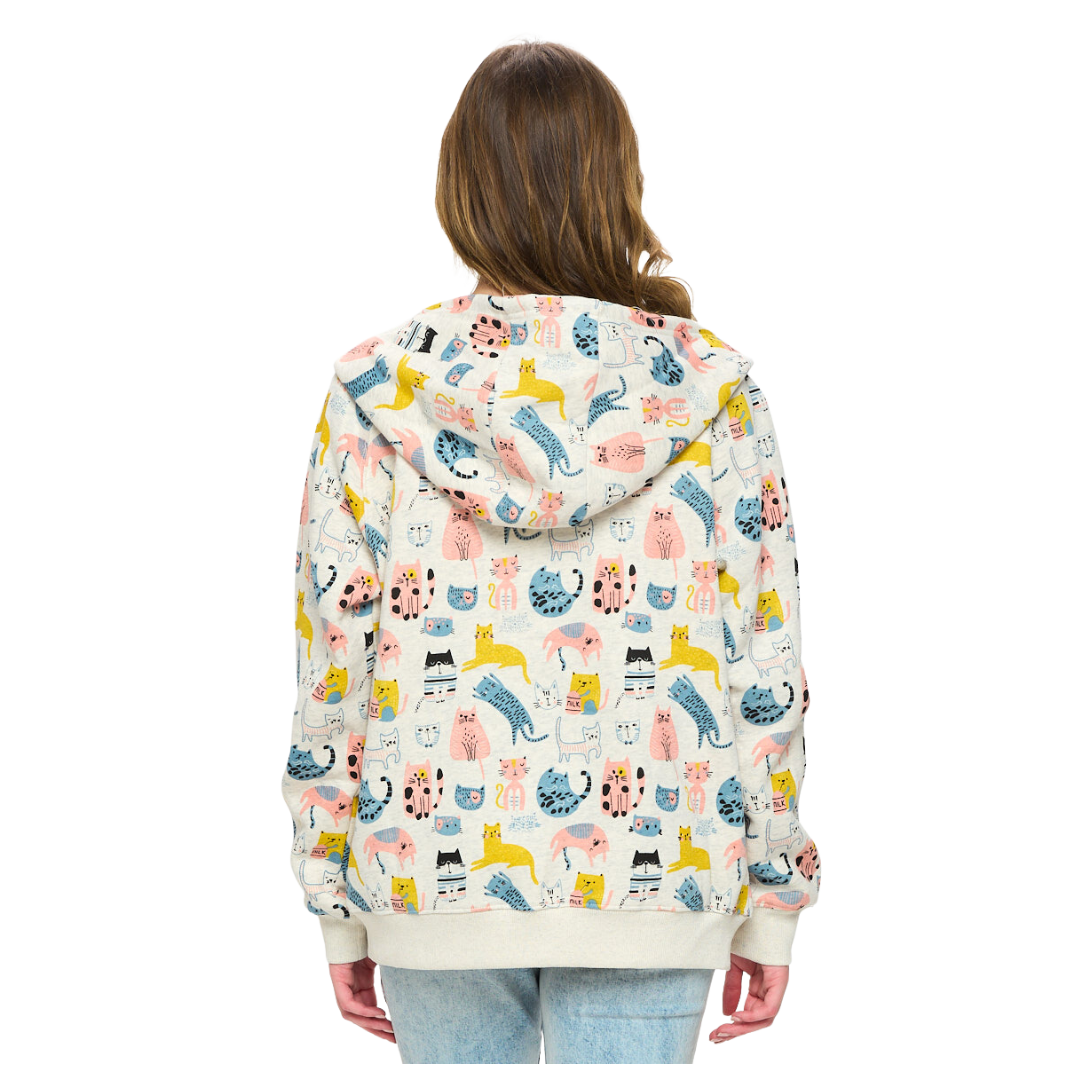 Colorful Cats Print Zip Up Hoodie