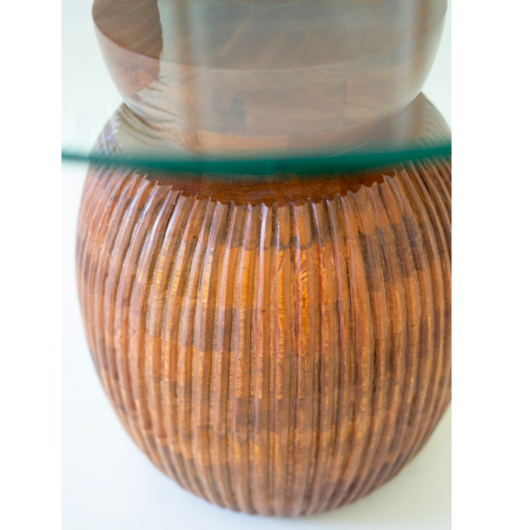 Carved Mango Table with Glass Top