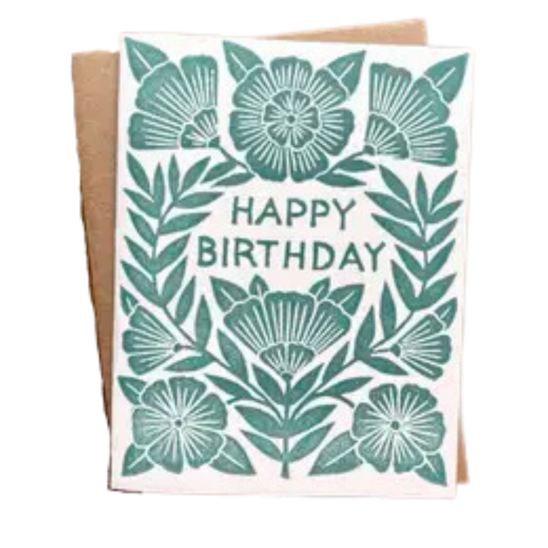 "Happy Birthday" Block Printed Blank Card