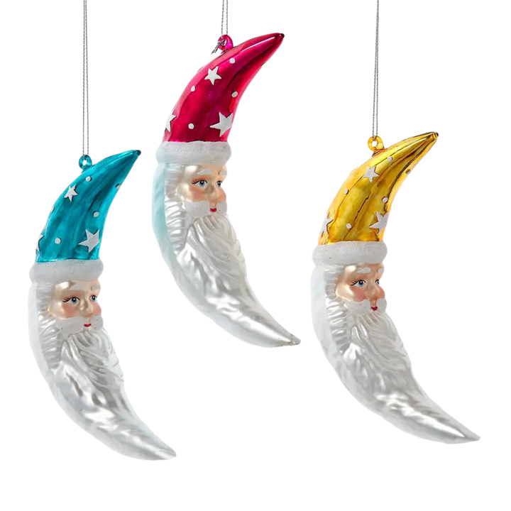 Glass Colorful Santa Crescent Moon Ornament