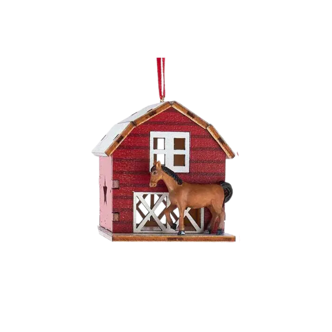 Laser-Cut Barn W/Animal Ornament