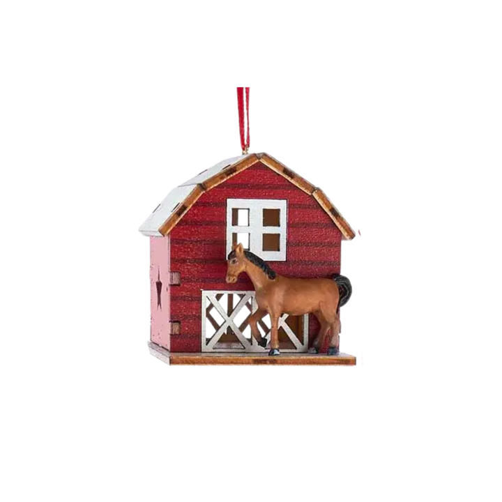 Laser-Cut Barn W/Animal Ornament