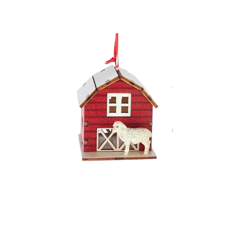 Laser-Cut Barn W/Animal Ornament