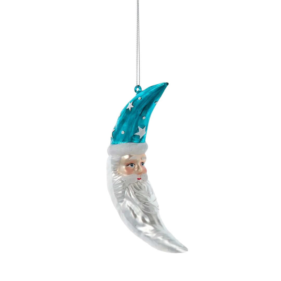 Glass Colorful Santa Crescent Moon Ornament