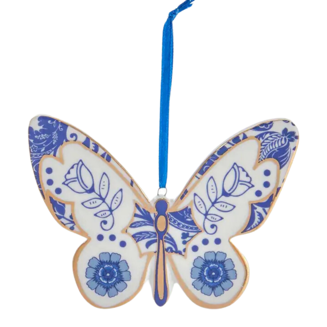 Indigo Blue & White Butterfly Ornament