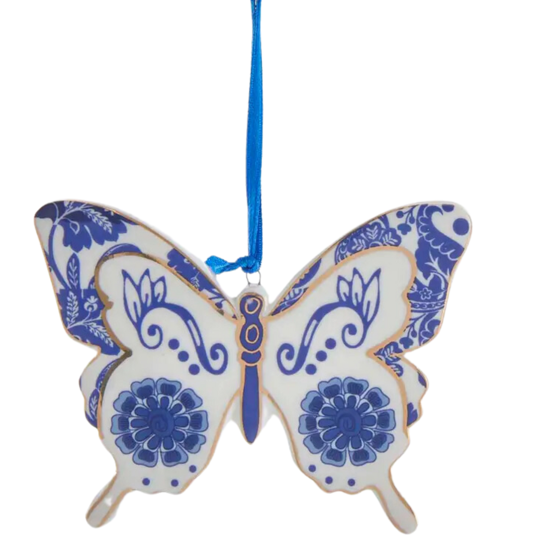 Indigo Blue & White Butterfly Ornament