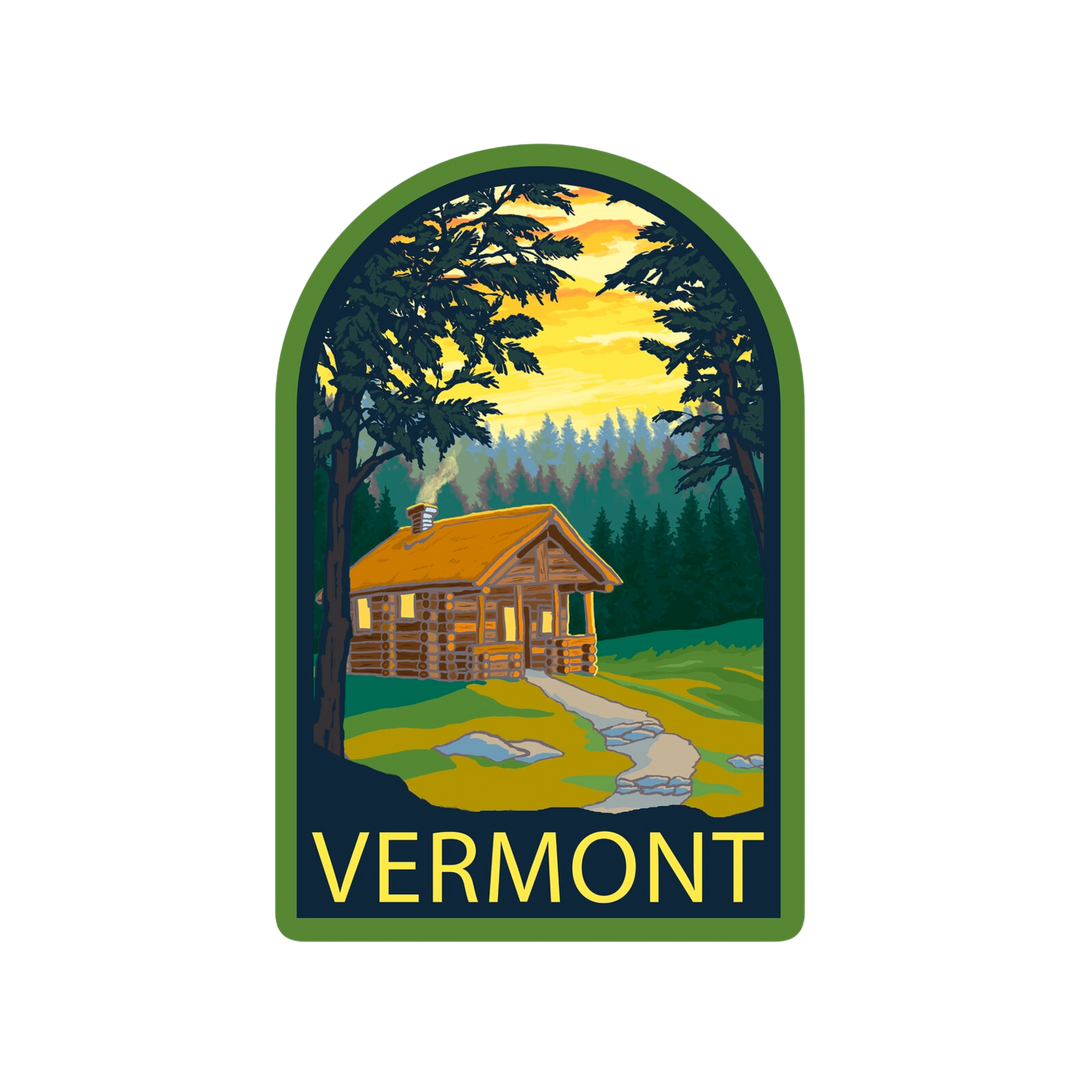Vermont Cabin in the Woods Scene- Small Die Cut Sticker