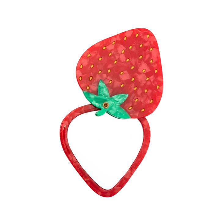 Red Strawberry Swing Hinge Folding Compact Mirror