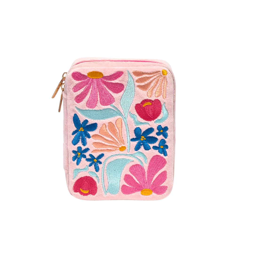 Velvet Jewelry Zip Case - Feminine Florals Pink