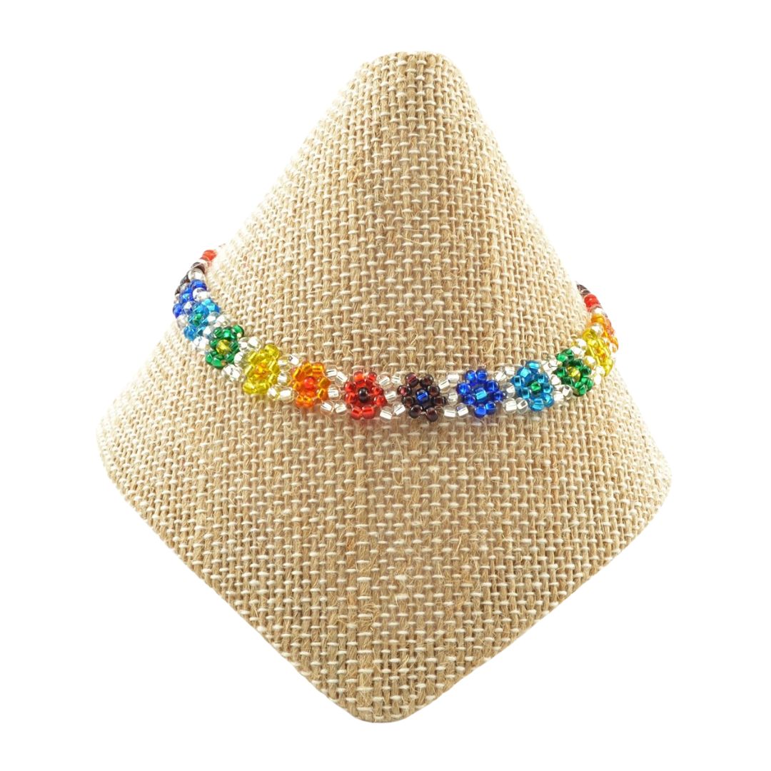 Beaded Silver Rainbow Flower Bracelet