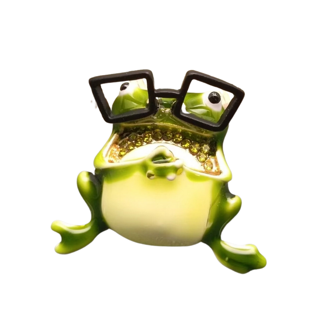 Frog Wearing Glasses Enamel Brooch