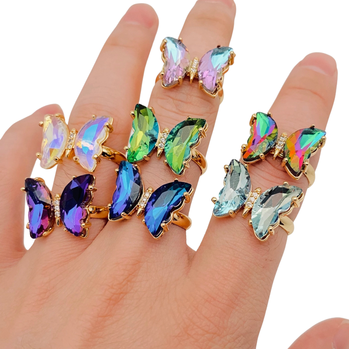 Gradient Glass Butterfly Ring