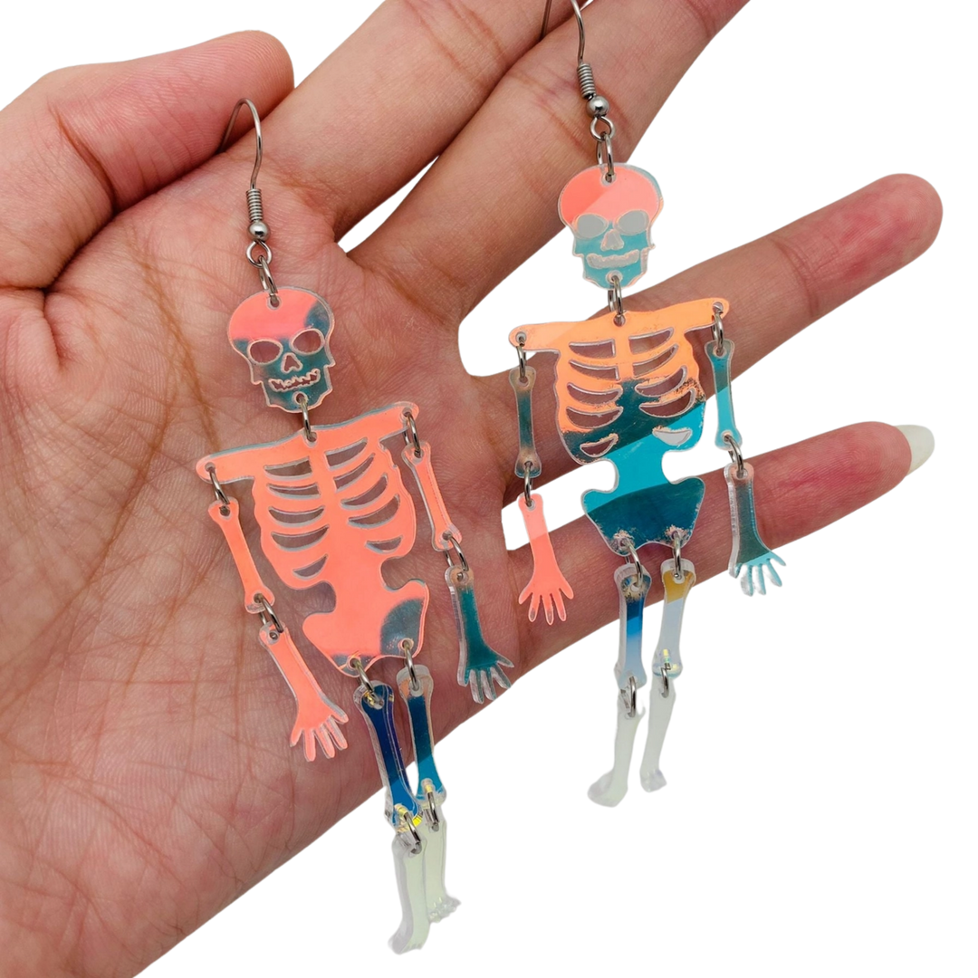 Halloween Acrylic Light Reflecting Skull Dangle Earrings