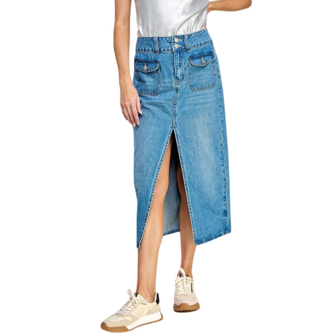 Denim Midi Skirt - Denim Blue
