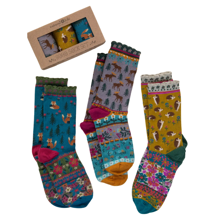 Boxed Boho Sock Set of 3