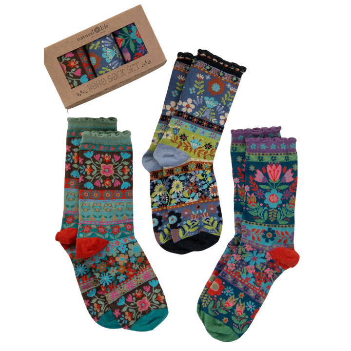 Boxed Boho Sock Set of 3