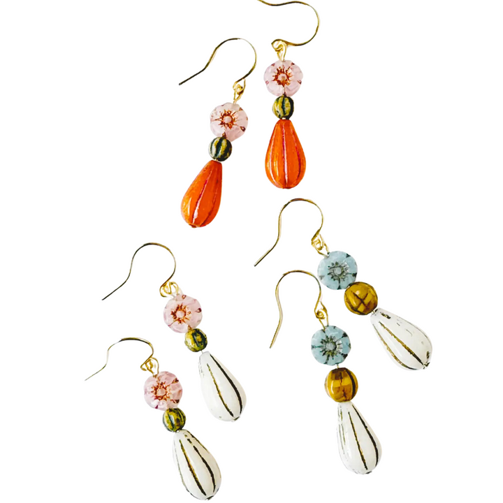 Flower and long Oval bead Earrings