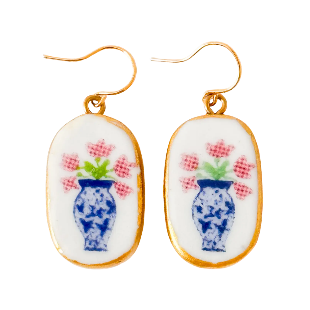 Ceramic Floral Vase Earrings
