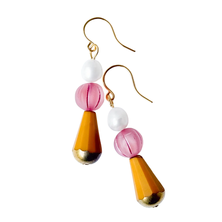 Czech Glass & Freshwater Pearl Drop Earrings