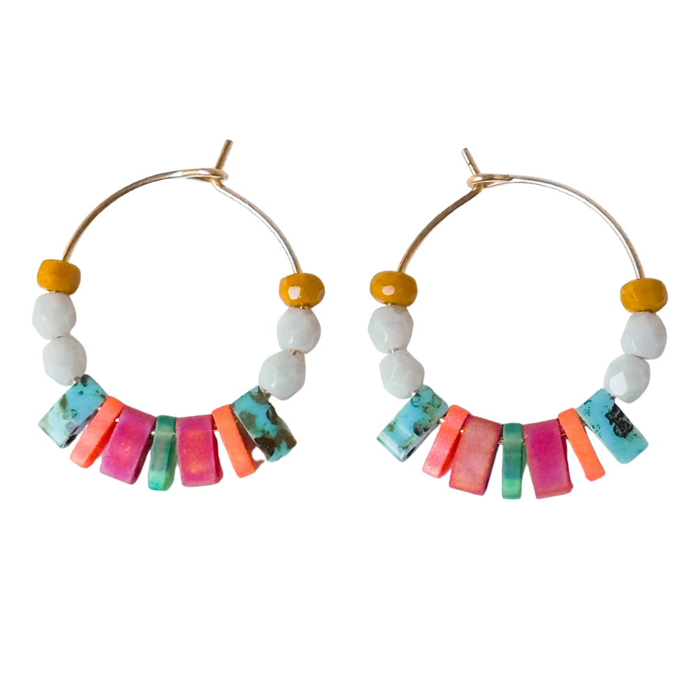 Small Boho Gold Filled Hoops with Miyuki Tila Beads