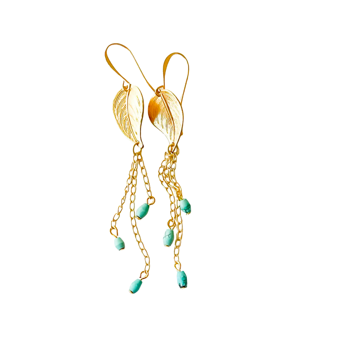 Long Leaf Earrings with Turquoise