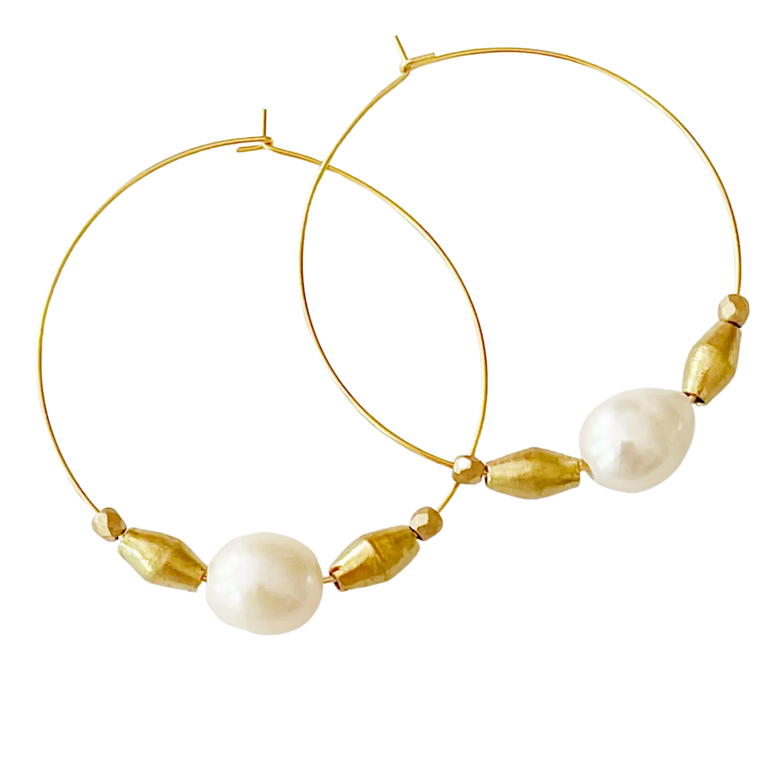 Pearl Earrings Large Pearl Hoops