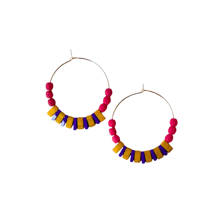 Boho Medium Gold Filled Hoops with Miyuki Tila Beads