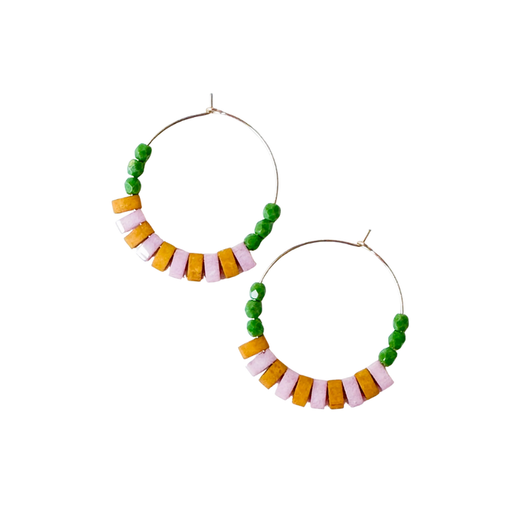 Boho Medium Gold Filled Hoops with Miyuki Tila Beads