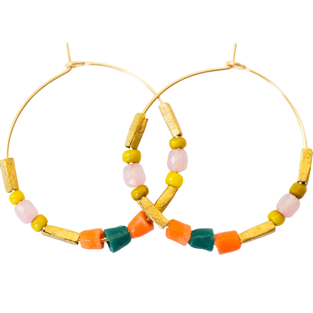 Colorful Beaded Boho Hoop Earrings