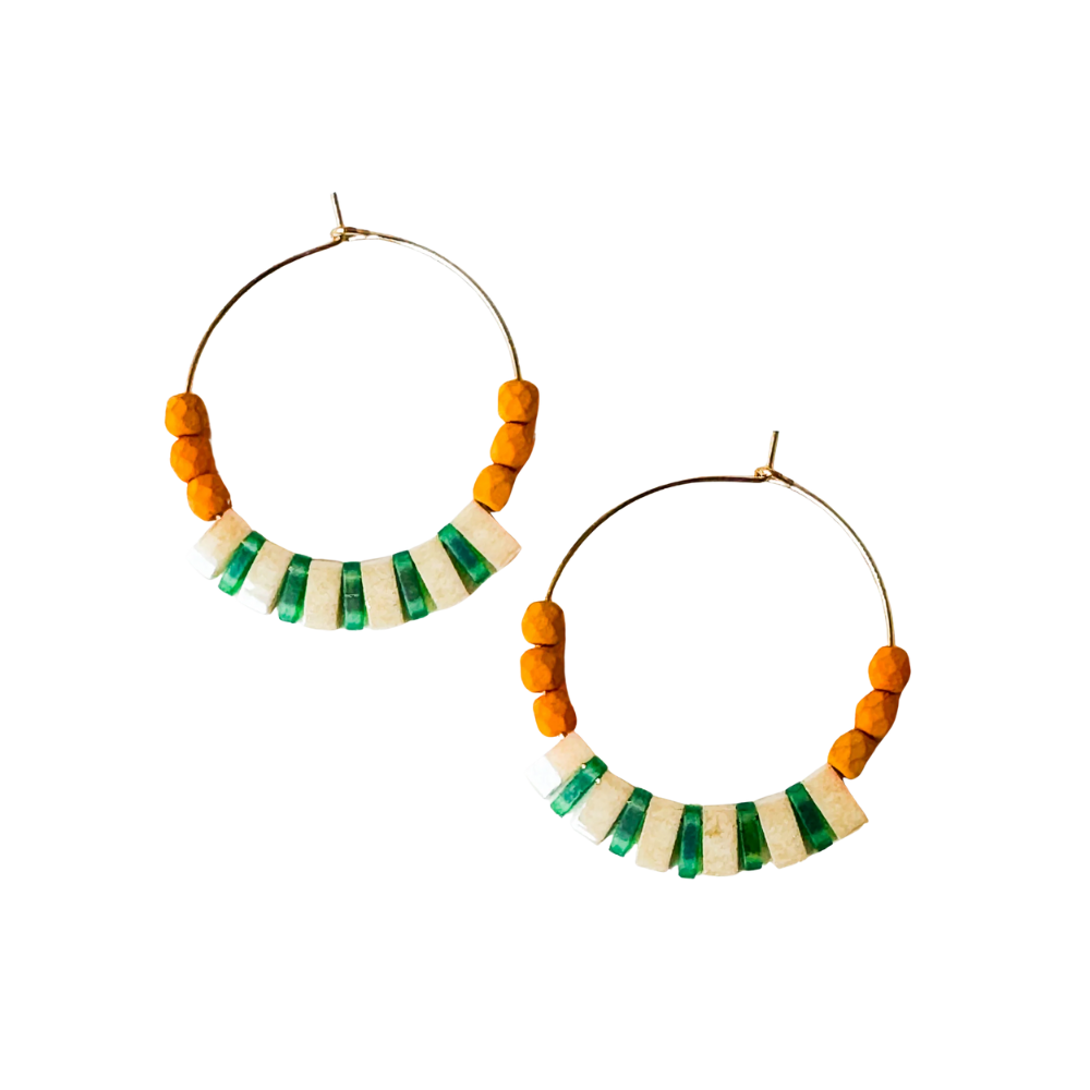 Boho Medium Gold Filled Hoops with Miyuki Tila Beads