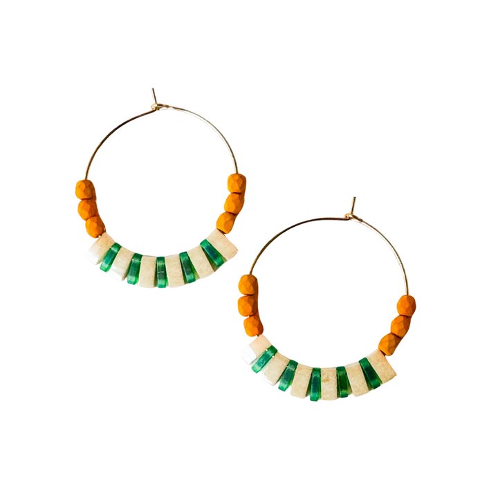 Boho Medium Gold Filled Hoops with Miyuki Tila Beads