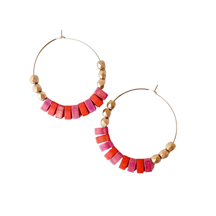 Boho Medium Gold Filled Hoops with Miyuki Tila Beads