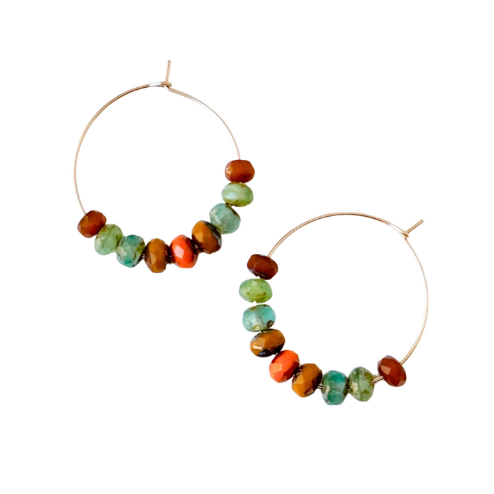 Gold-filled Hoops with small Vibrant Colorful beads for winter