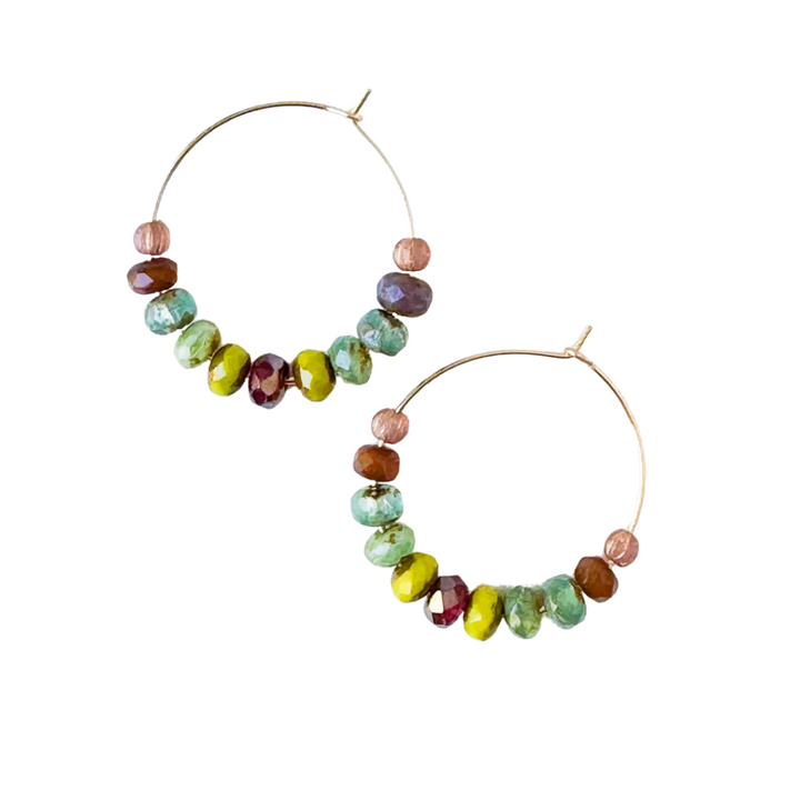 Gold-filled Hoops with small Vibrant Colorful beads for winter