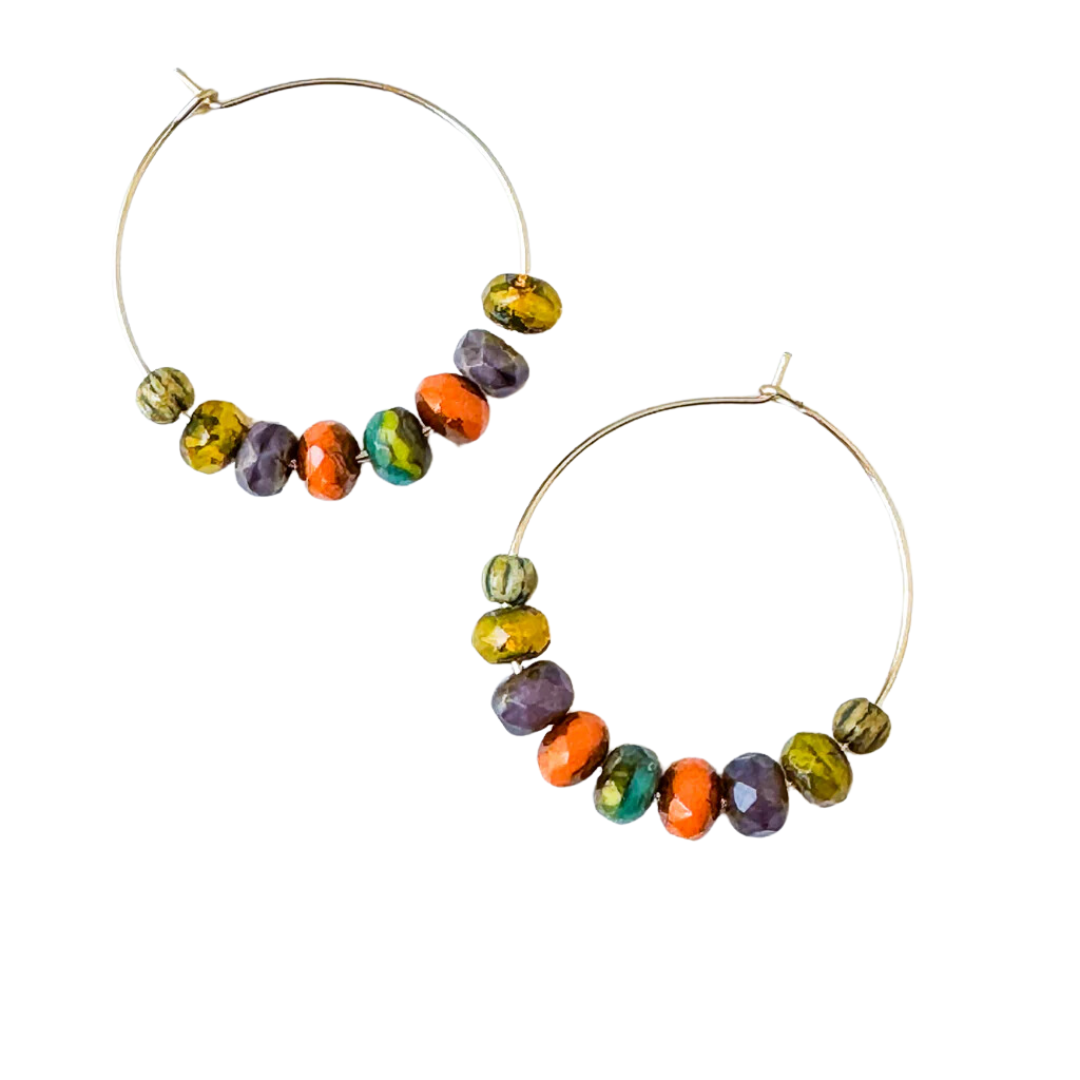 Gold-filled Hoops with small Vibrant Colorful beads for winter