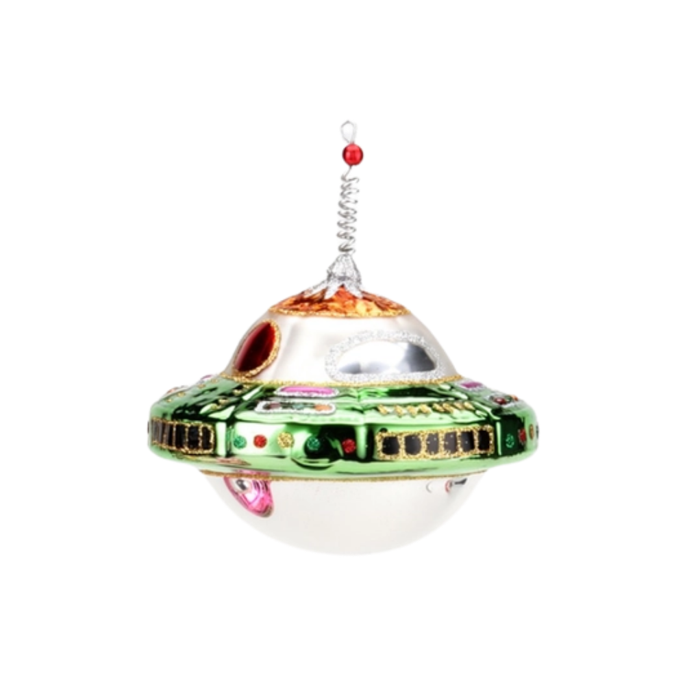 UFO Glass Christmas Ornament