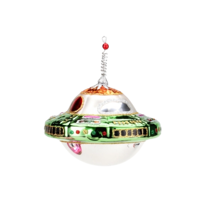 UFO Glass Christmas Ornament