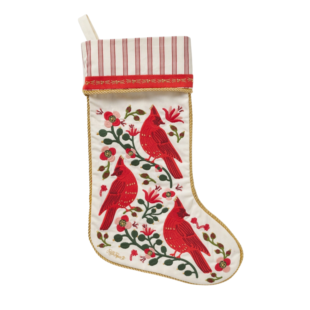 Cardinals Embroidered Stocking