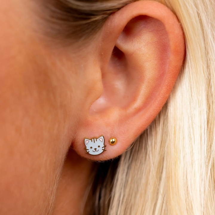 Gray Cat Earrings