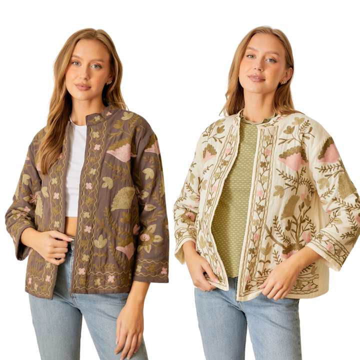 Floral Print Cotton Slub Jacket