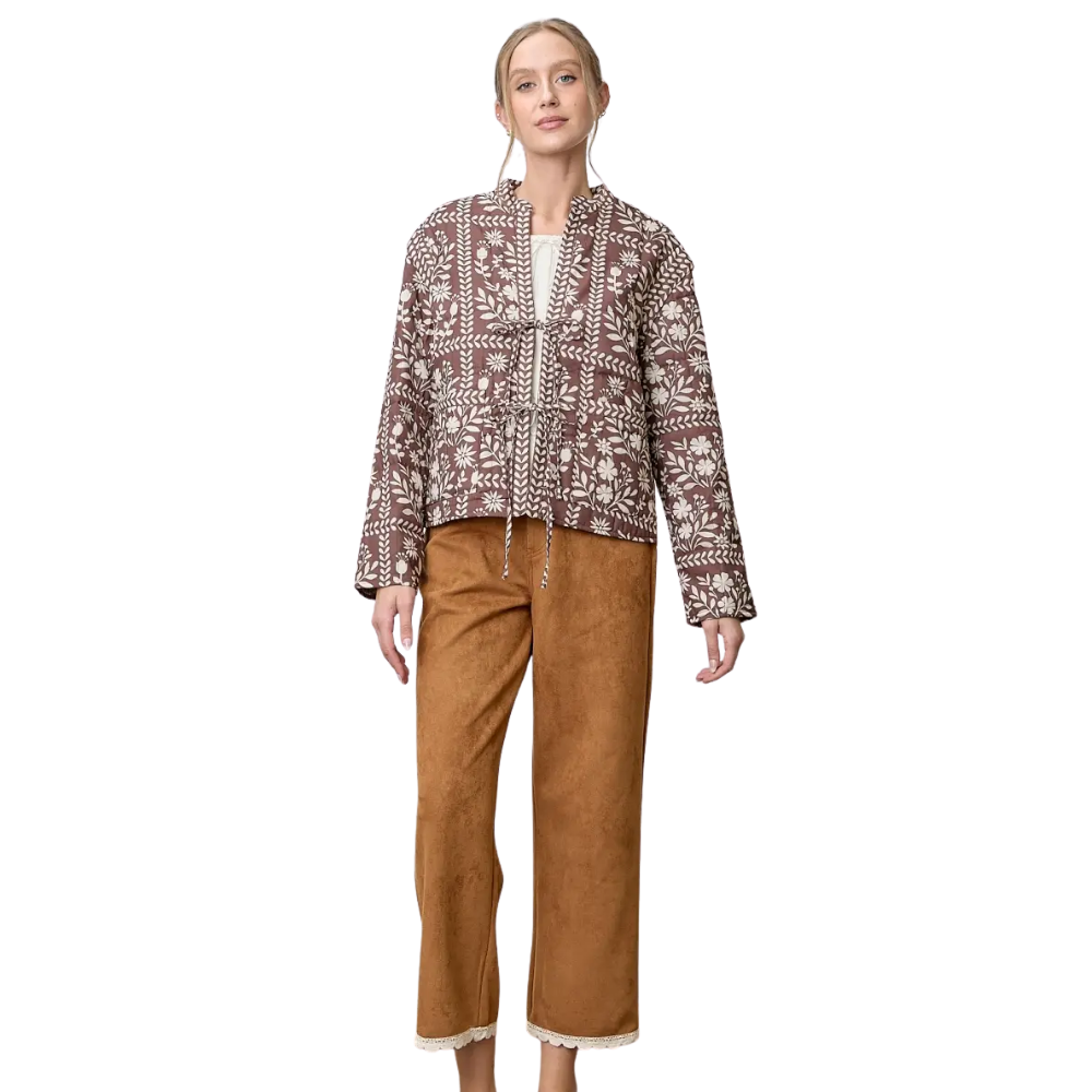Border Floral Print Quilting Jacket