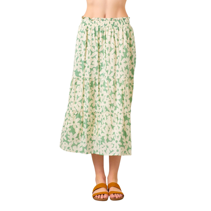 Daisy Poplin Tiered Maxi Skirt - Green