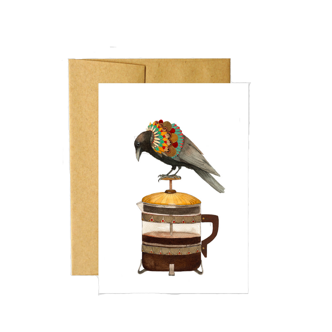 Woodland Kitchen: Dennis the Coffee Crow - Greeting Card