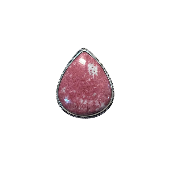 Teardrop Shaped Thulite 925 Sterling Silver Ring - Size 9