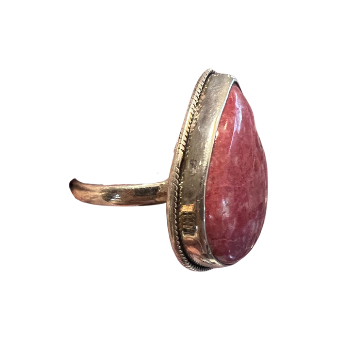 Teardrop Shaped Thulite 925 Sterling Silver Ring - Size 9
